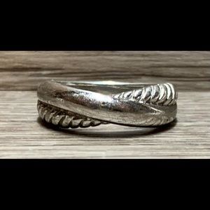 Vintage Sterling Silver Textured Crossover Ring, Size 6.75
